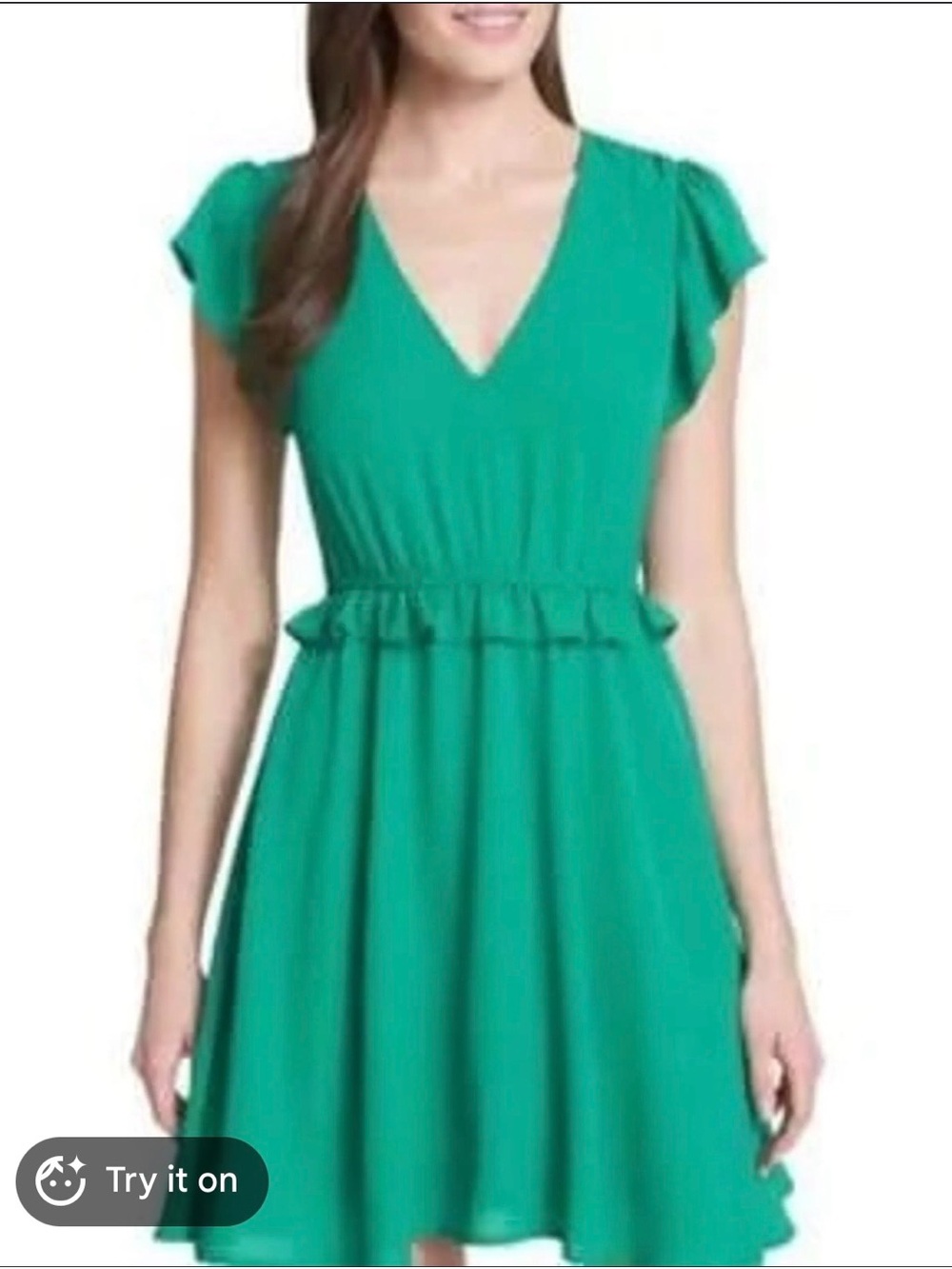 Kensie Teal V-Neck Flutter Sleeve Mini Dress